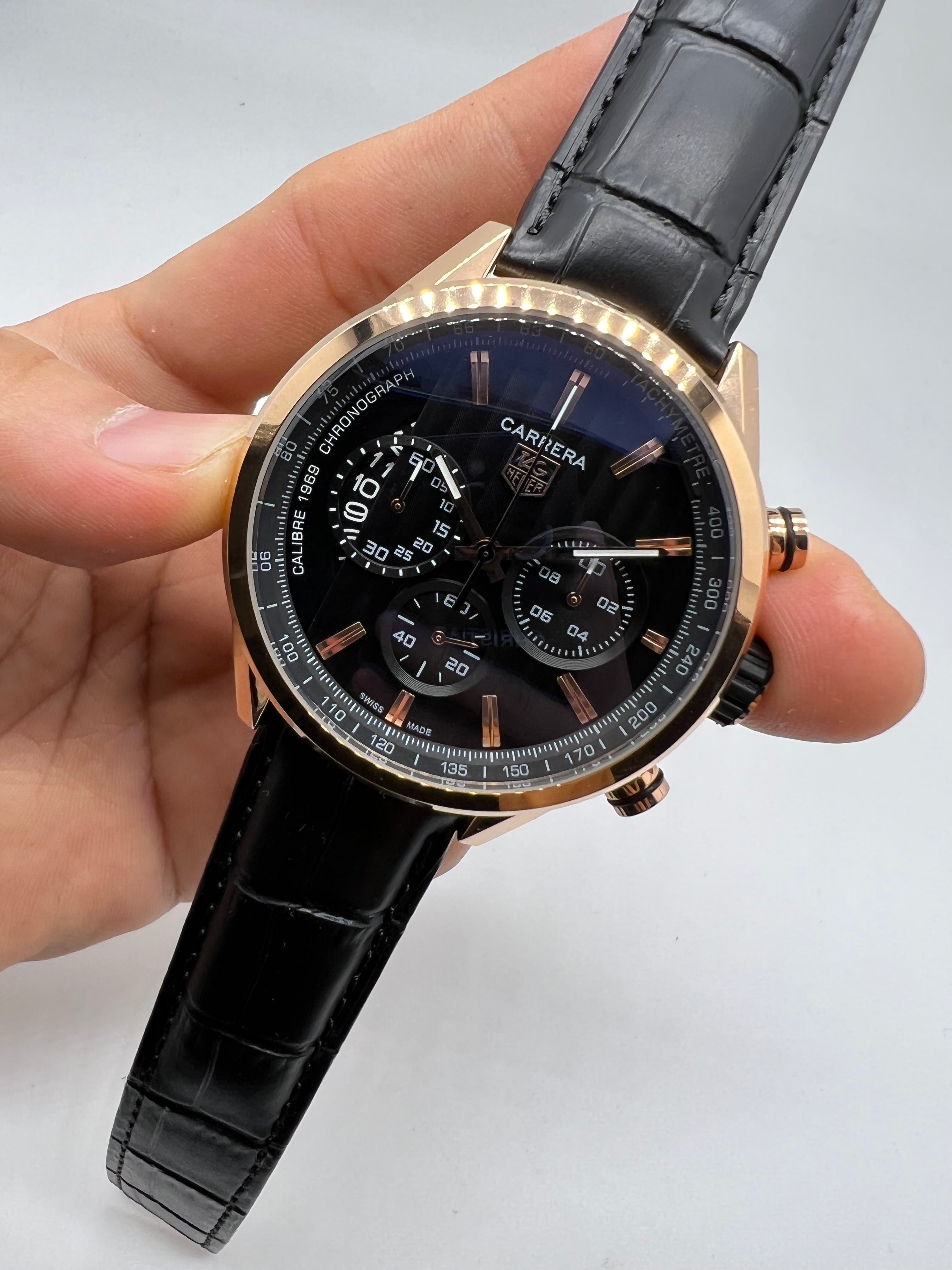 TAG Heuer Carrera Calibre 1969 Chronograph Rose Gold / Black Alligator Strap — Tag Heuer