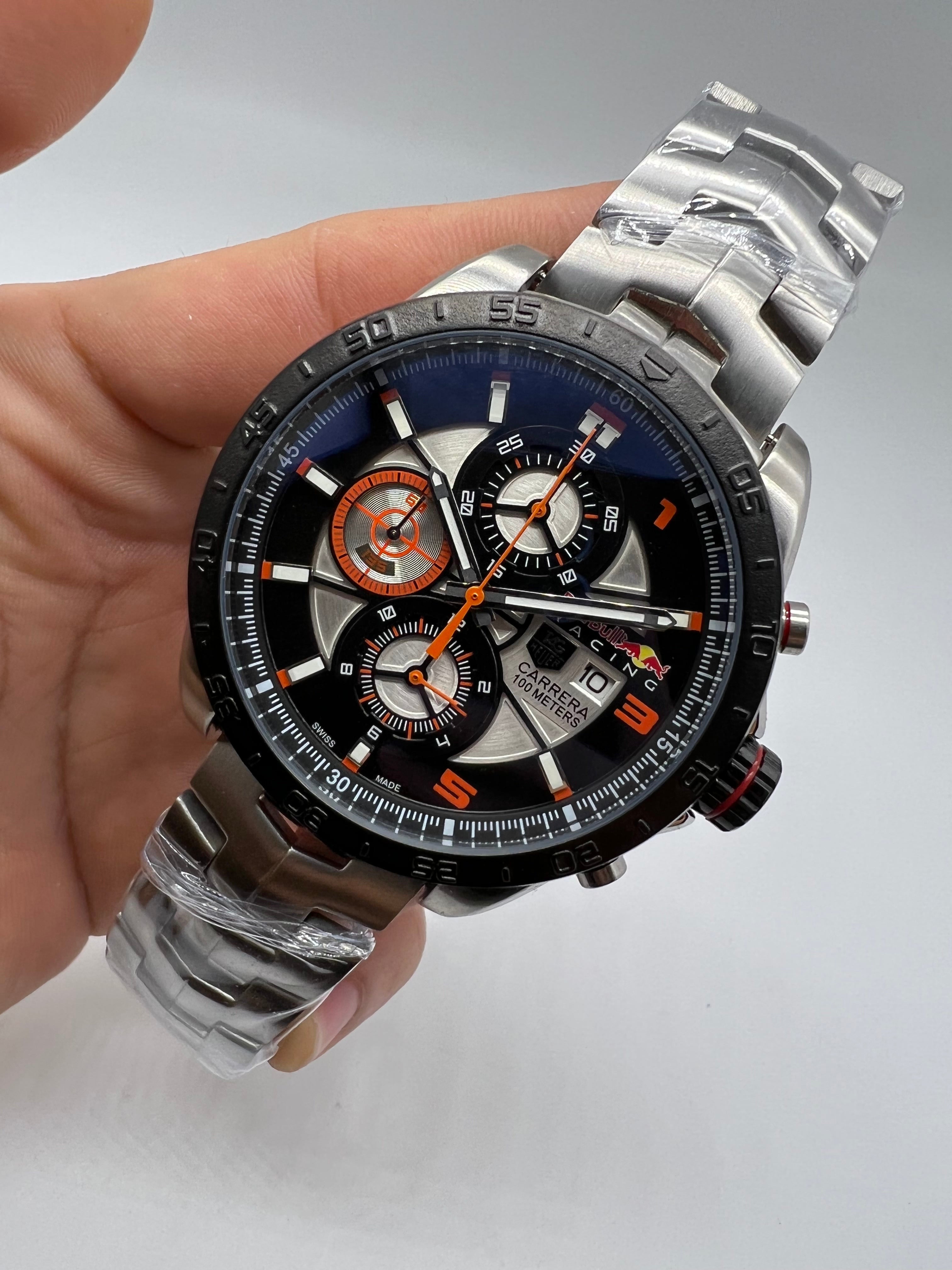TAG Heuer Carrera Red Bull Racing Special Edition Chronograph – 100M Black, Silver and Orange — Tag Heuer
