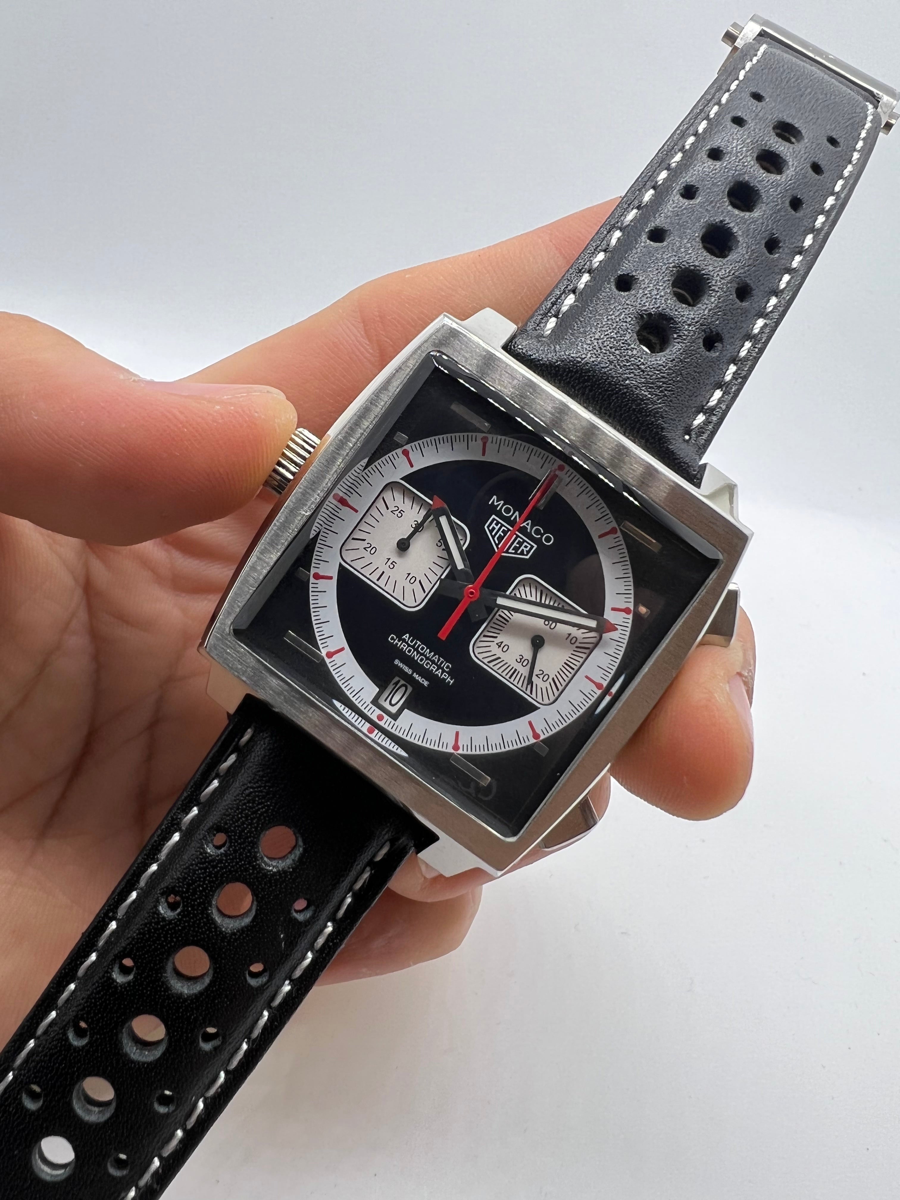 TAG Heuer Monaco Calibre 11 Stripe Dial Automático Chronograph Black — Tag Heuer