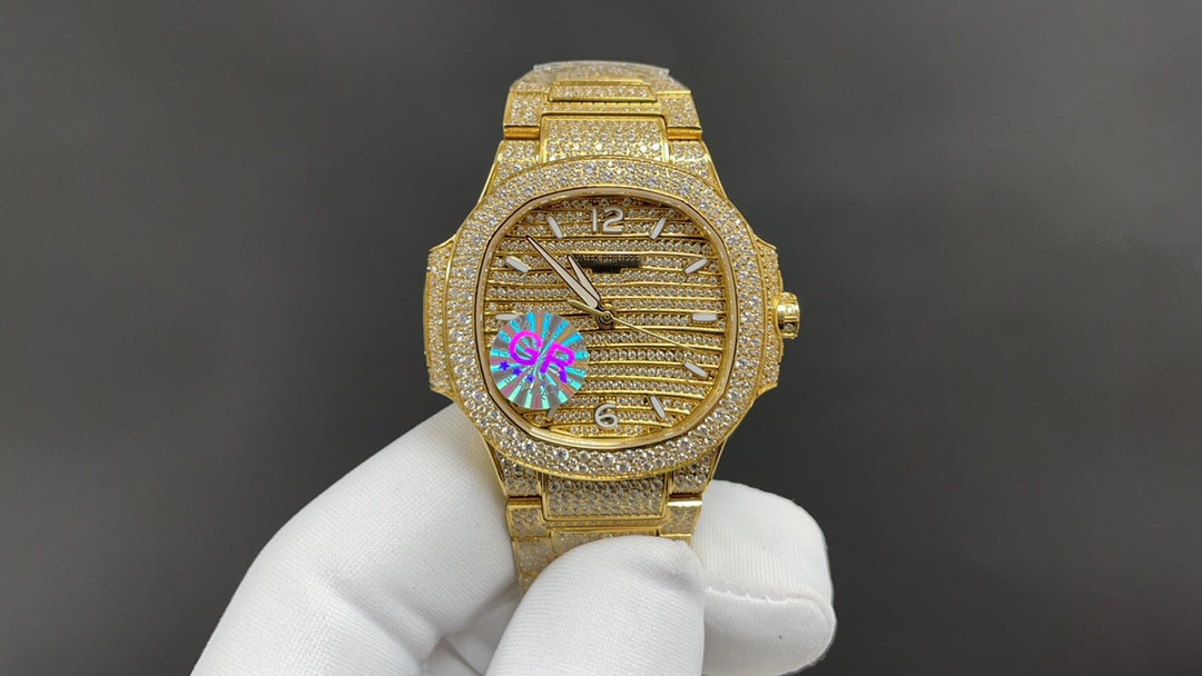 Patek Philippe Nautilus 7010 – “Gold Iced Out” (aftermarket) — Patek Philippe