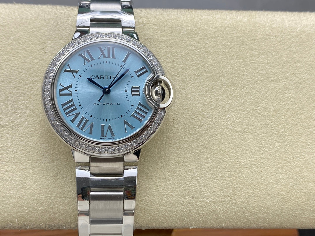 Cartier Ballon Bleu de Cartier 33mm Automatic con bisel de diamantes (acero) — Cartier