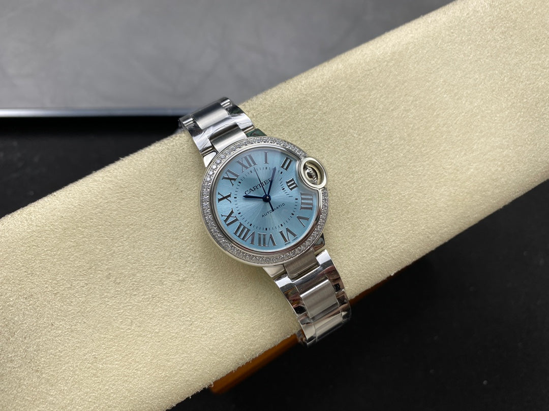 Cartier Ballon Bleu de Cartier 33mm Automatic con bisel de diamantes (acero) — Cartier