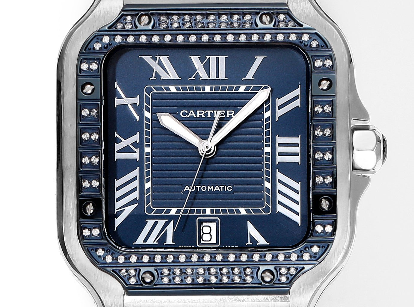 Cartier Santos (acero con esfera azul y diamantes) — Cartier